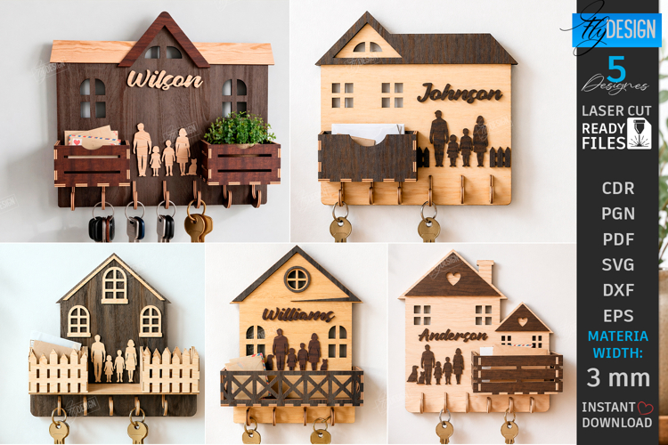 Personalized Family Key Holder Laser Cut Bundle | Wall Decor