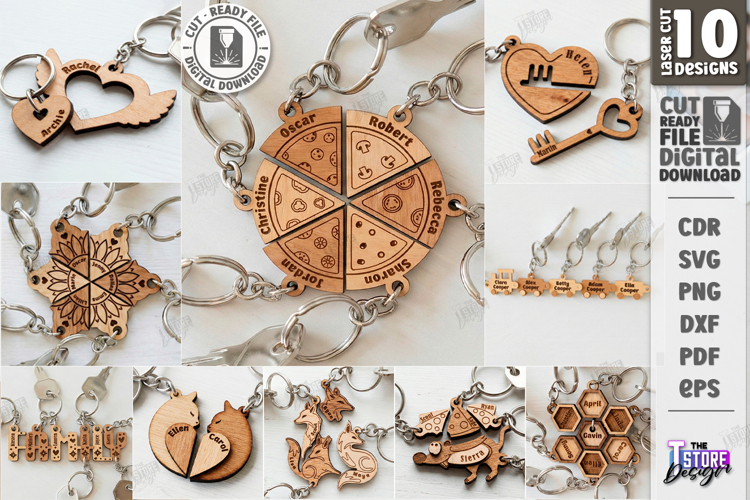 Family Name Keychains Laser Cut Bundle | Puzzle Keychain SVG