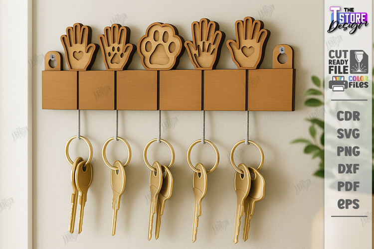 Family Wall Key Holder Laser Cut |Modern Keyholder| Home SVG