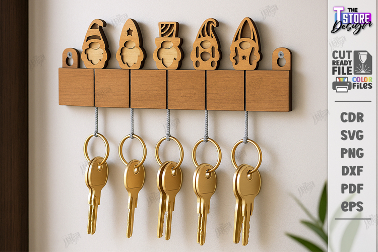Family Wall Key Holder Laser Cut |Modern Keyholder| Home SVG
