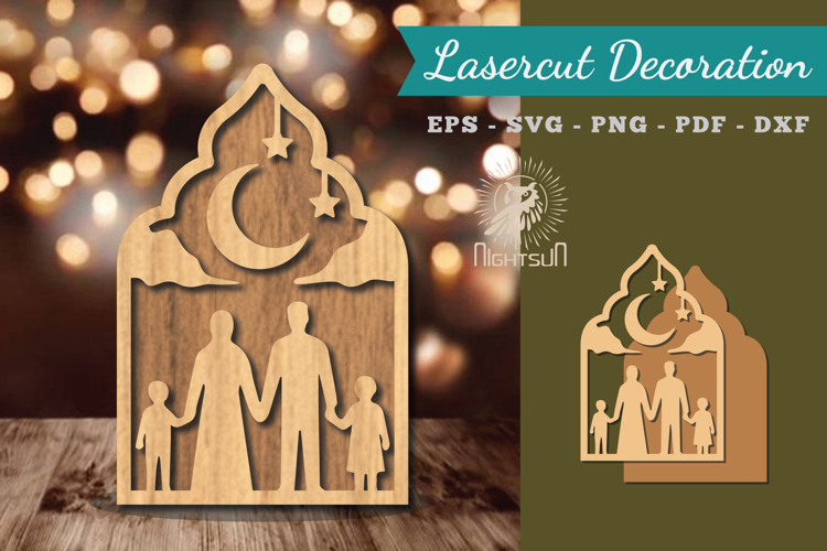 Family Muslim With Mosque Lasercut Decoration
