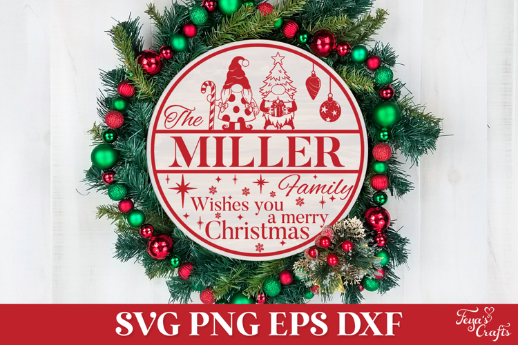 Round Family Christmas Name Sign SVG Cut File