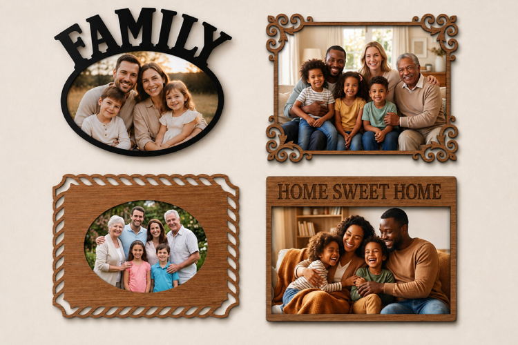 Family Photo Frame Laser Cut Files, Wall hanging photo frame
