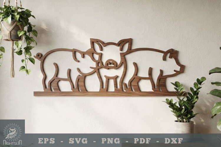 Family Pig Lasercut Wall Decoration example image 1