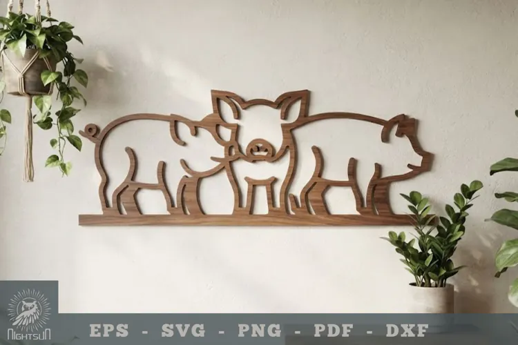 Family Pig Lasercut Wall Decoration