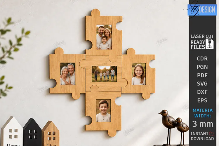 Family Puzzle Photo Frame Laser Cut | Modern Picture Frame