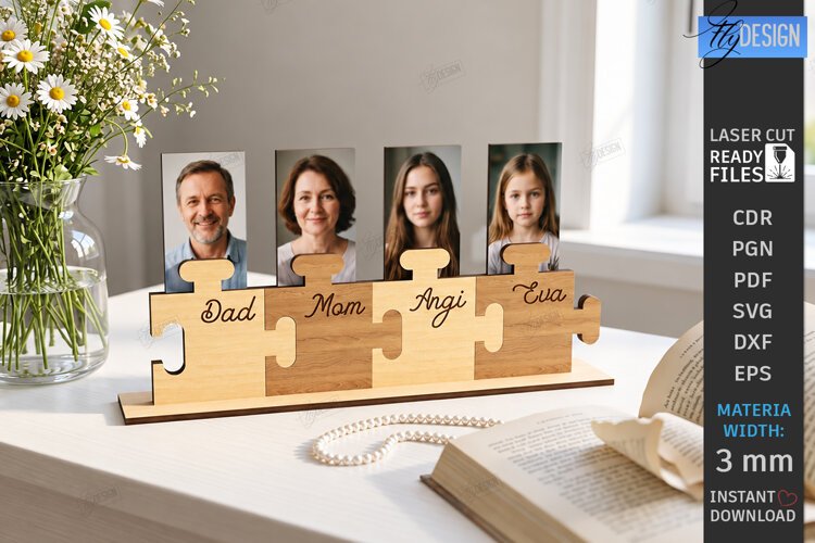 Family Puzzle Photo Frame Laser Cut | Modern Picture Frame example image 1