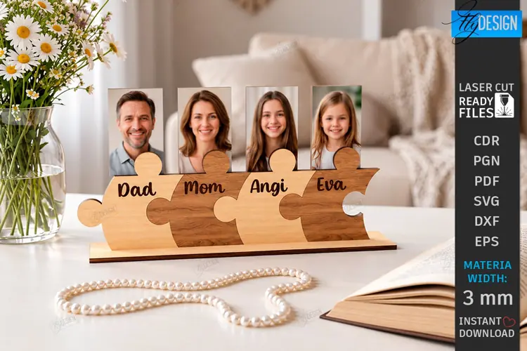 Family Puzzle Photo Frame Laser Cut | Modern Picture Frame