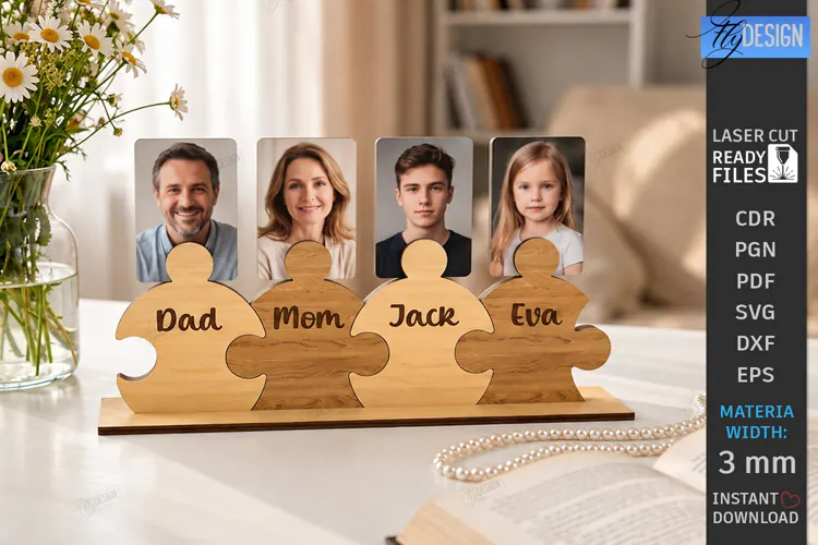 Family Puzzle Photo Frame Laser Cut | Modern Picture Frame