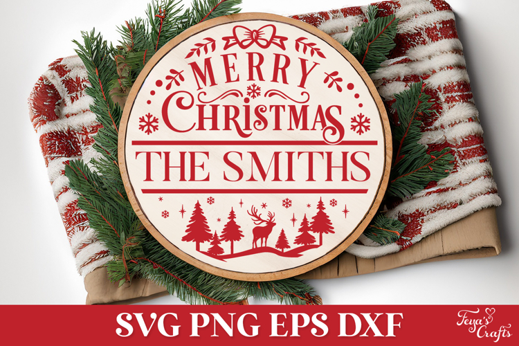 Round Family Christmas Name Sign SVG Cut File