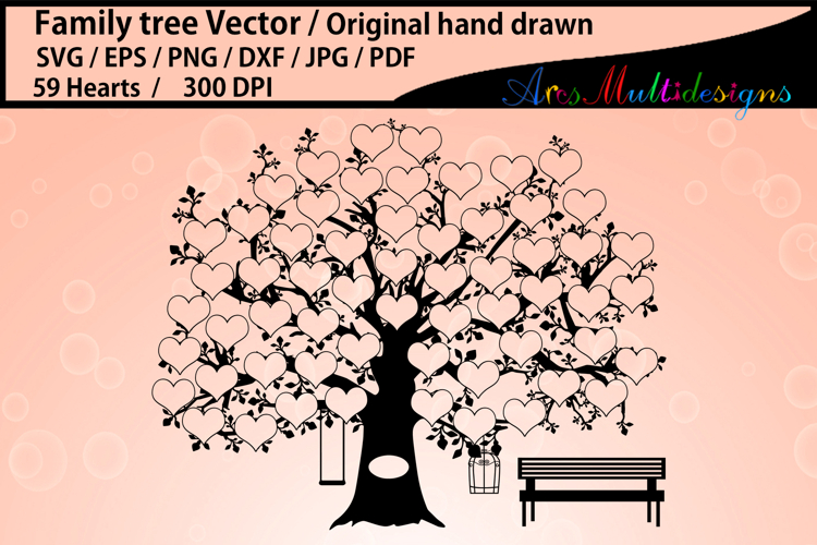 59 hearts family tree svg