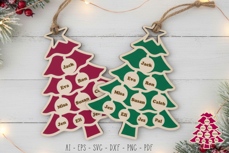 Family Tree Christmas Ornament Laser Cut - Xmas Decoration