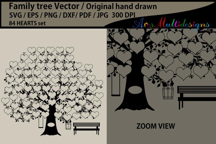 84 hearts family tree svg