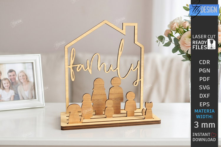 Family Wooden Stand with Figures Laser Cut | 3D Family Tree
