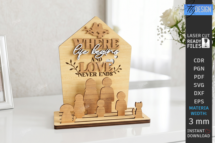 Family Wooden Stand with Figures Laser Cut | 3D Family Tree