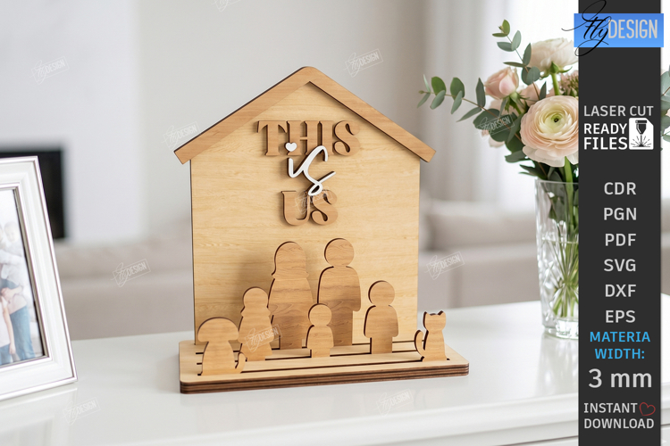 Family Wooden Stand with Figures Laser Cut | 3D Family Tree