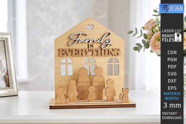 Family Wooden Stand with Figures Laser Cut | 3D Family Tree
