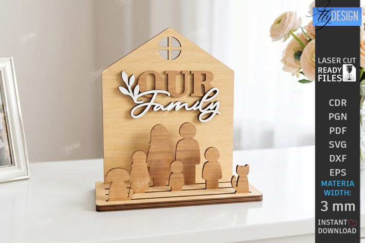 Family Wooden Stand with Figures Laser Cut | 3D Family Tree