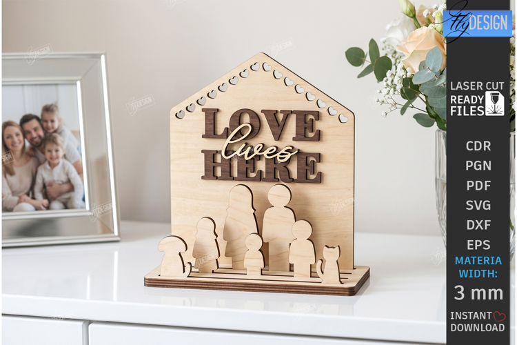 Family Wooden Stand with Figures Laser Cut | 3D Family Tree