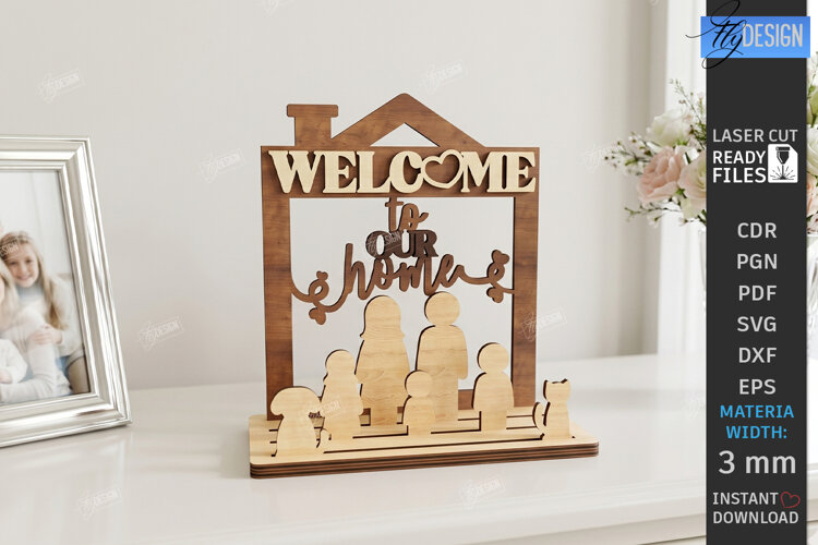 Family Wooden Stand with Figures Laser Cut | 3D Family Tree example image 1