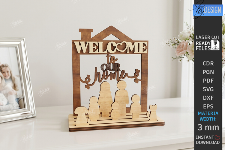 Family Wooden Stand with Figures Laser Cut | 3D Family Tree
