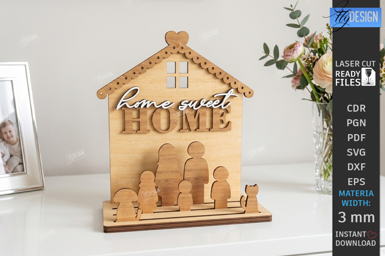 Family Wooden Stand with Figures Laser Cut | 3D Family Tree