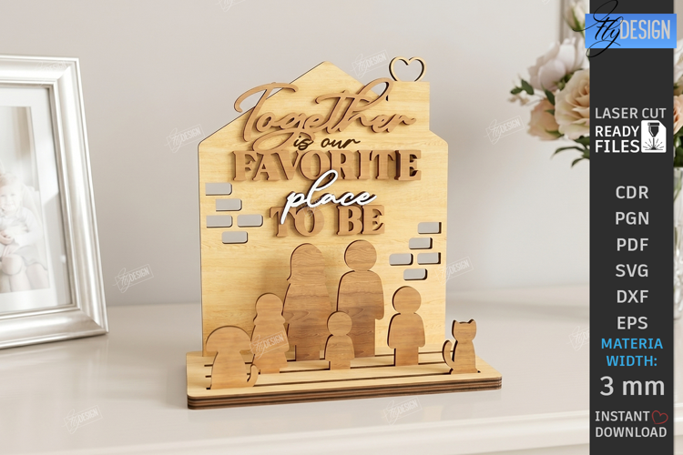 Family Wooden Stand with Figures Laser Cut | 3D Family Tree