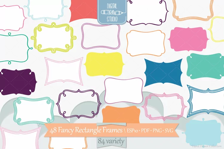 Colored Fancy Rectangular Frames, Hand Drawn Border Monogram