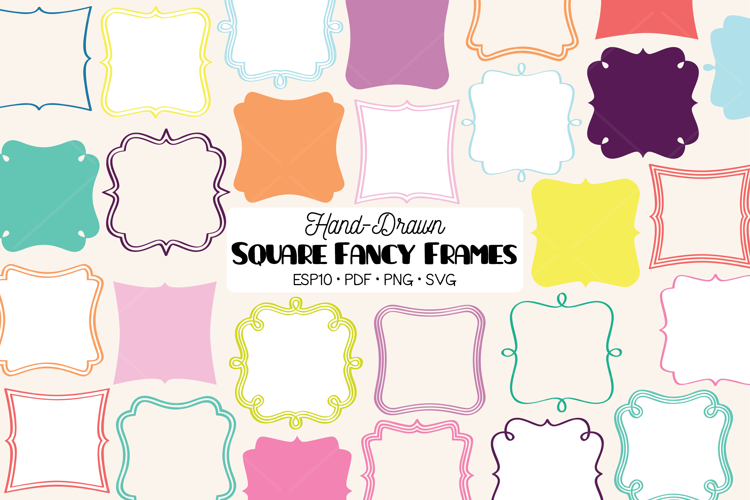 Colored Fancy Square Frames | Hand Drawn Border Monogram