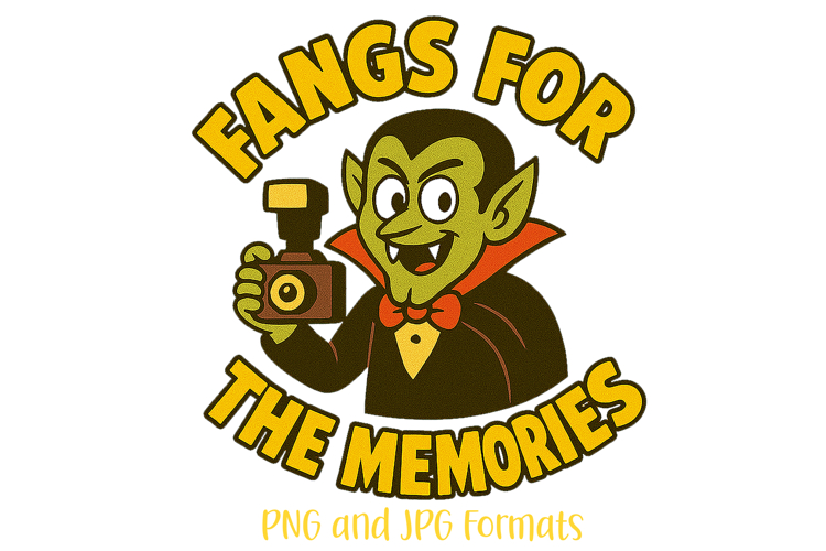 Fangs for the memory Halloween Vampire Pun Slogan Logo PNG