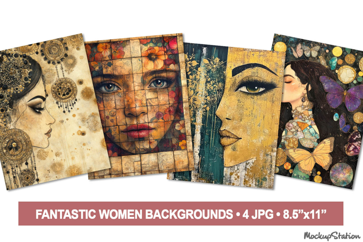 Abstract Whimsical Women Art Papers Feminine Portraits
