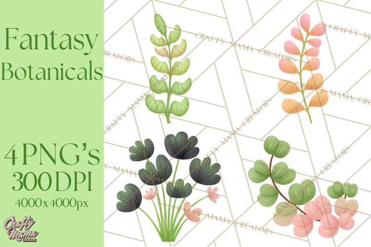 Fantasy Botanical Clipart PNG, Unique Whimsical Plant Art