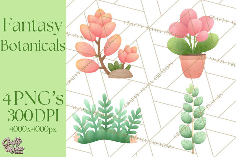 Fantasy Botanical Clipart PNG, Unique Whimsical Plant Art
