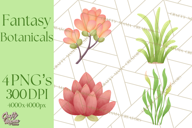 Fantasy Botanical Clipart PNG, Unique Whimsical Plant Art