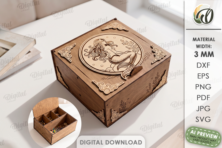 3D Fantasy Storage Box Laser Cut. Organizer Box with Lid SVG