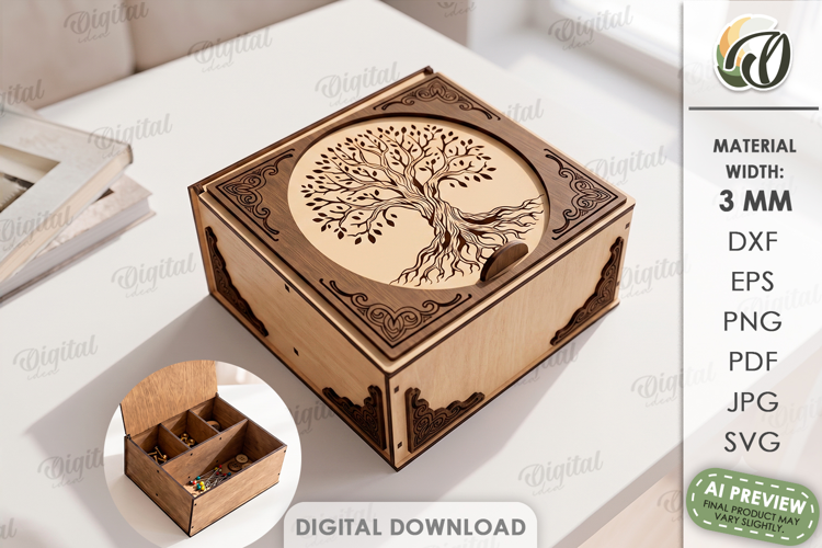 Fantasy Storage Box Laser Cut. Organizer Box with Lid SVG