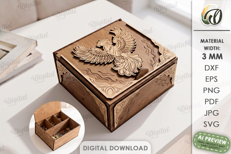 Fantasy Storage Box Laser Cut. Organizer Box with Lid SVG example image 1