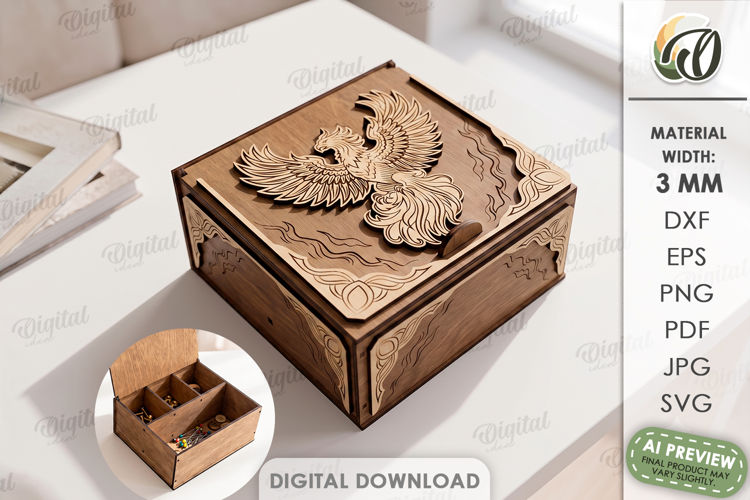 3D Fantasy Storage Box Laser Cut. Organizer Box with Lid SVG