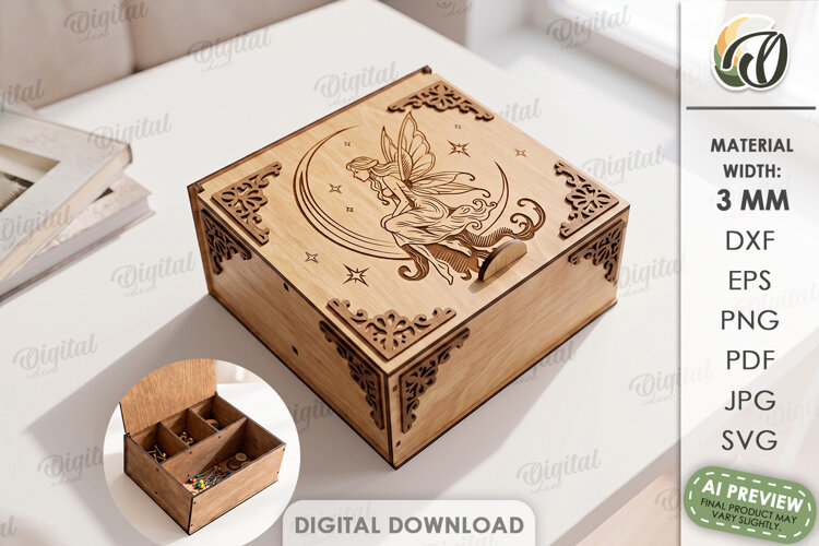 Fantasy Storage Box Laser Cut. Organizer Box with Lid SVG example image 1
