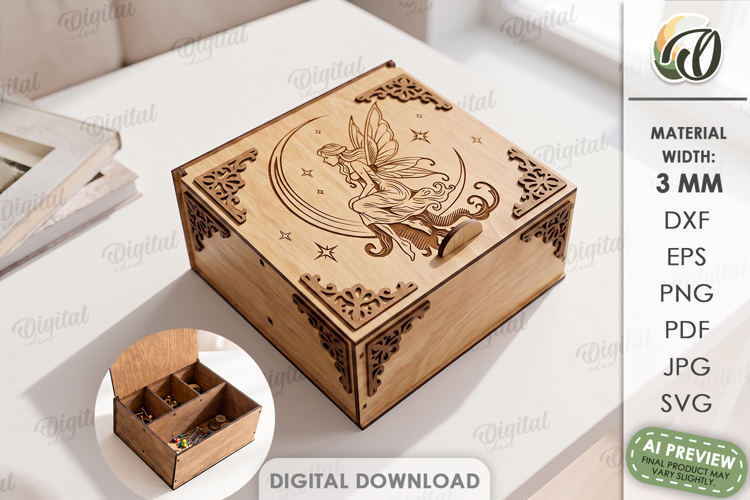 3D Fantasy Storage Box Laser Cut. Organizer Box with Lid SVG
