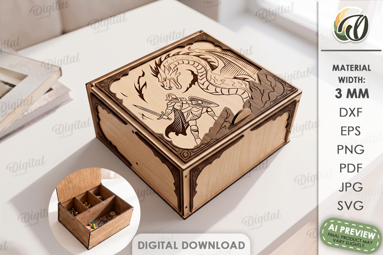 3D Fantasy Storage Box Laser Cut. Organizer Box with Lid SVG