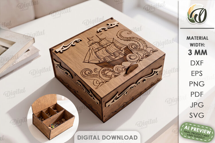 Fantasy Storage Box Laser Cut. Organizer Box with Lid SVG example image 1