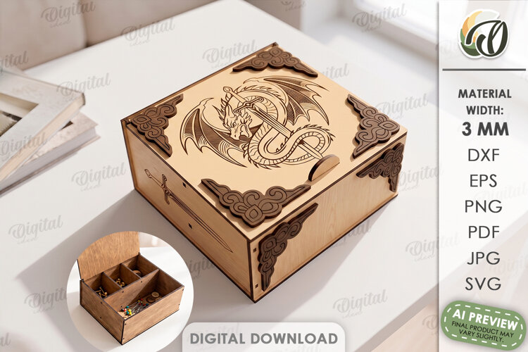 Fantasy Storage Box Laser Cut. Organizer Box with Lid SVG example image 1