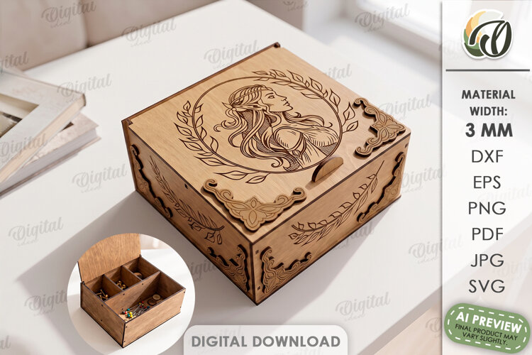 Fantasy Storage Box Laser Cut. Organizer Box with Lid SVG example image 1