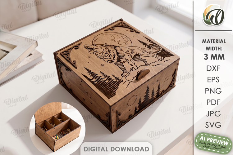 Fantasy Storage Box Laser Cut. Organizer Box with Lid SVG