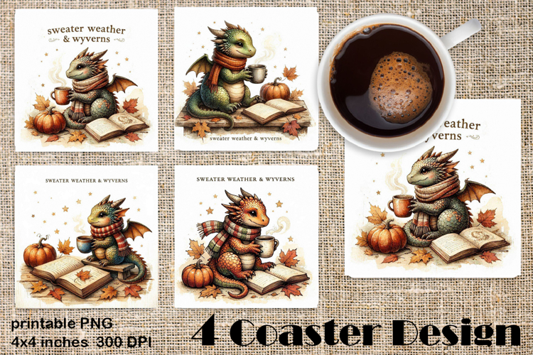 Fantasy Dragon Book Coasters | Cozy Fall Dragon Sublimation