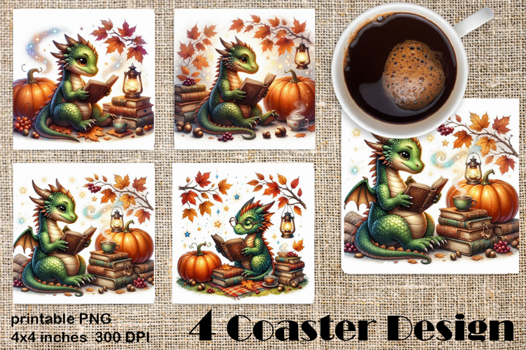 Fantasy Dragon Book Coasters | Cozy Fall Dragon Sublimation
