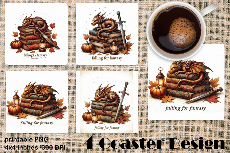 Fantasy Dragon Book Coasters | Cozy Fall Dragon Sublimation