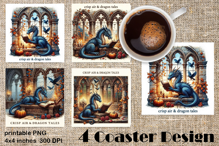 Fantasy Dragon Book Coasters | Cozy Fall Dragon Sublimation