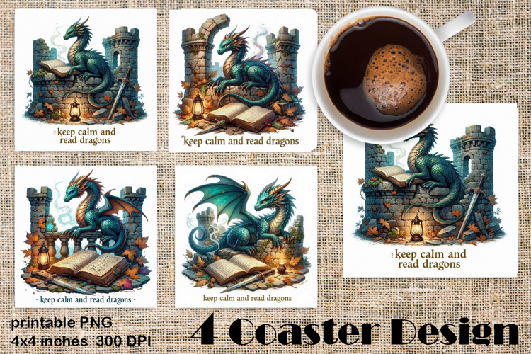 Fantasy Dragon Book Coasters | Cozy Fall Dragon Sublimation